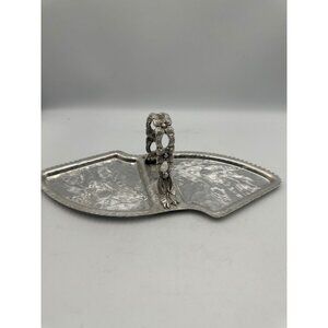 Rodney Kent Tulip Pattern Aluminum Crumb Tray Pan Handled Vintage Etched 462 USA